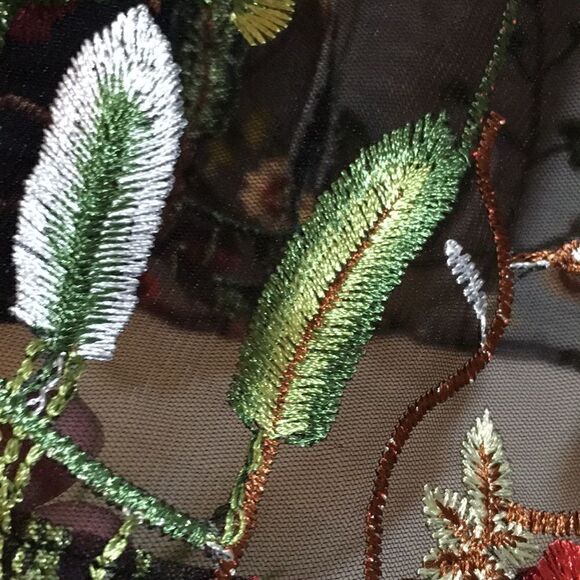 Sheer Embroidered Collared button Down Top - Picture 7 of 9